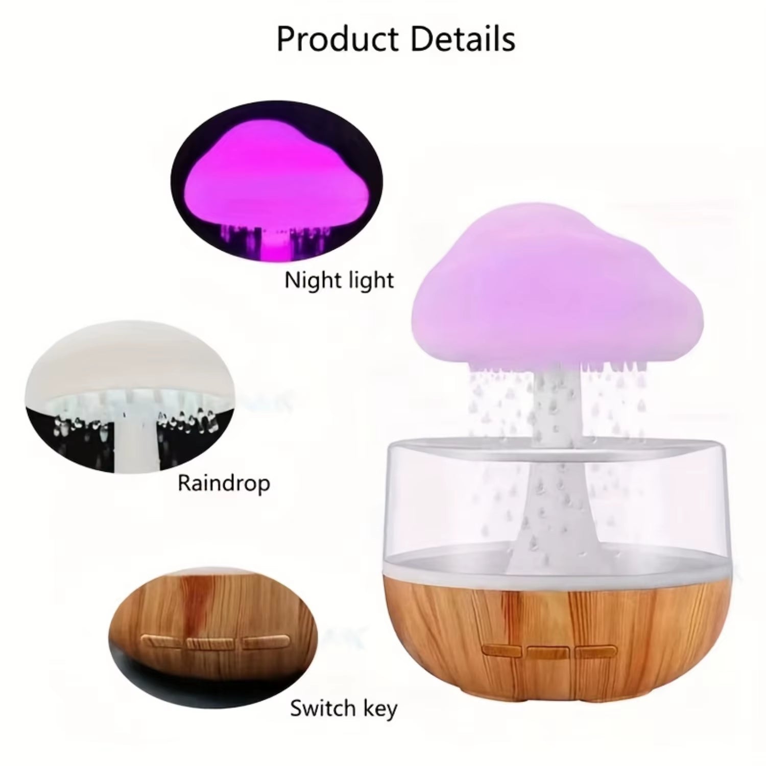 1Pc Seven-Color Cloud Rain Mushroom Light Cloud Atmosphere Night Light Aromatherapy Humidifier Seven Color Lights