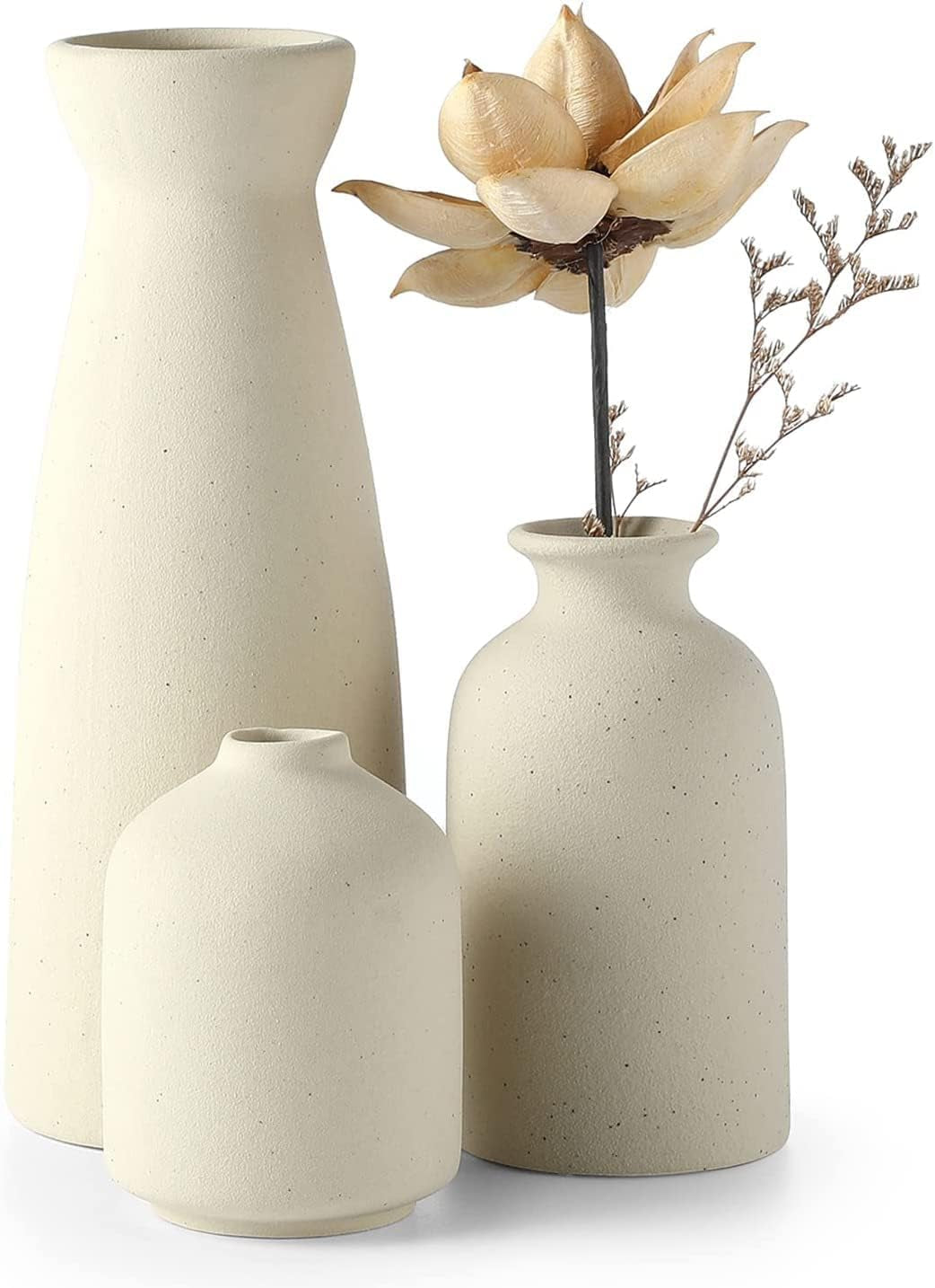 Beige Ceramic Vase Set-3 Small Flower Vases