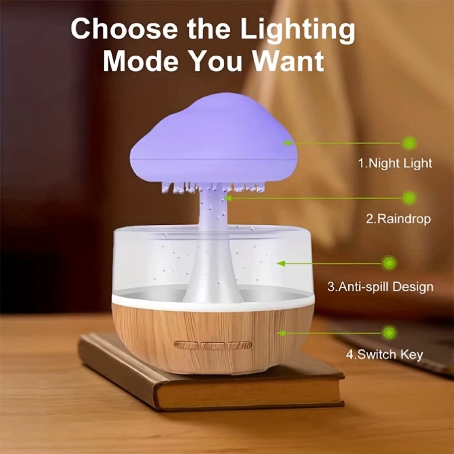 1Pc Seven-Color Cloud Rain Mushroom Light Cloud Atmosphere Night Light Aromatherapy Humidifier Seven Color Lights